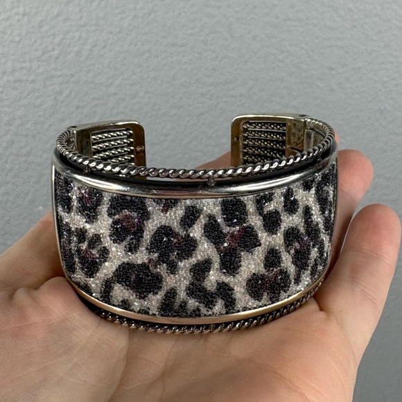 Brighton Leopard Print Crystal Wide Cuff Bracelet with Hinged Closure - Picture 5 of 15